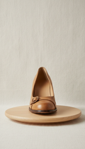 Antique camel block-heel pump