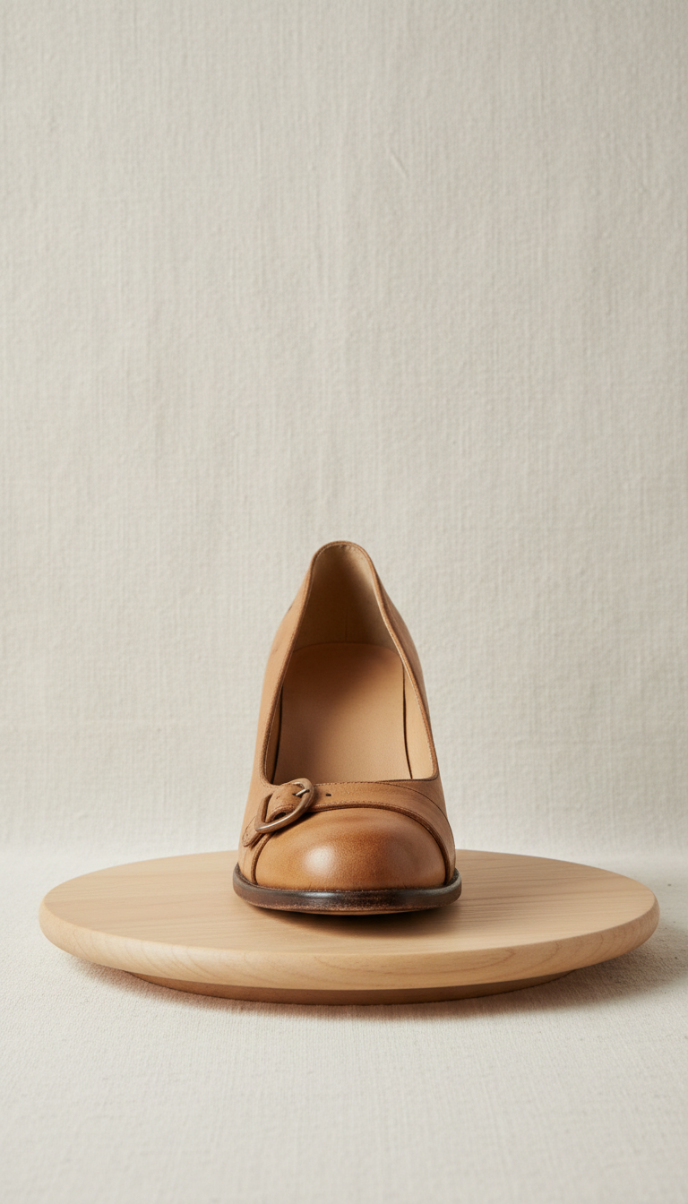 Antique camel block-heel pump